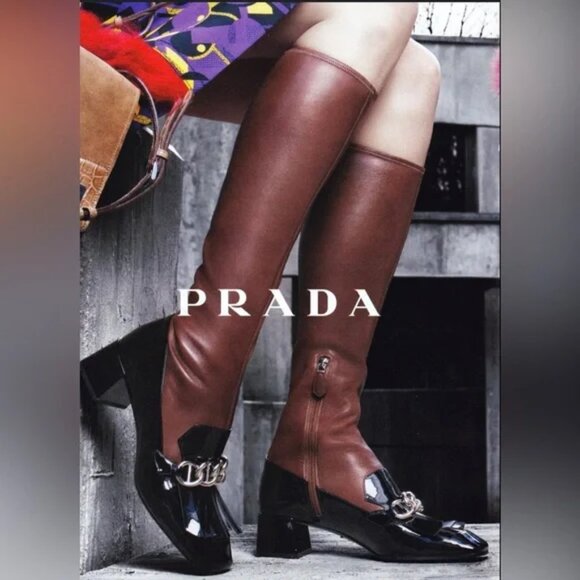 RARE - PRADA Milano Vernice Nappa Women's Back patent leather w/brown 37 - Picture 1 of 15